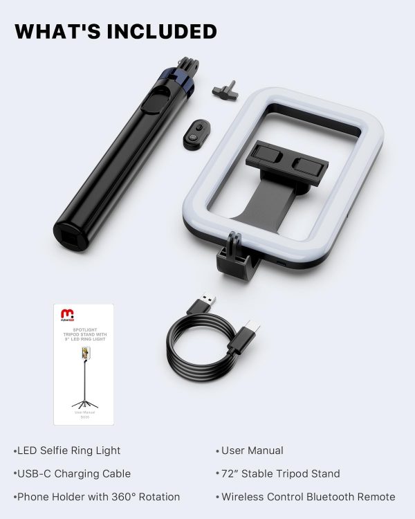 M MYBAT PRO Selfie Ring Light with 72" Tripod Stand - Extendable Selfie - Image 9