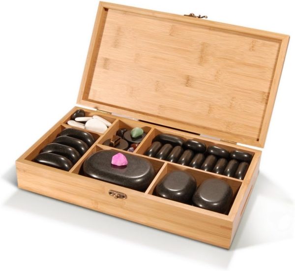 Master Massage 60-Piece Deluxe Hot Stone Set Including Basalt Volcano - Image 2