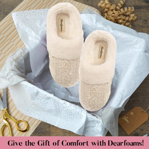 Dearfoams Women's Fuzzy Memory Foam Cable Knit Claire Clog House Slipper - Image 6