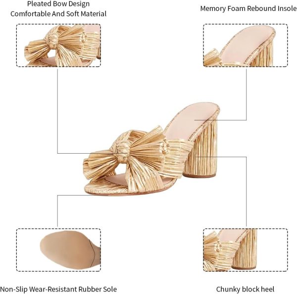 MICIFA Women's Bow Heeled Sandals Slip On Open Toe Block Chunky Heel - Image 3