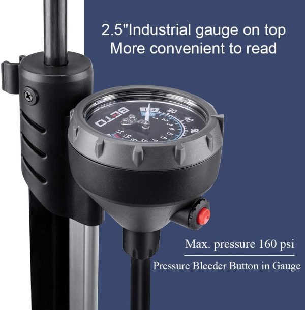 Beto Bike Pump Portable - Bicycle Floor Pump with Industrial Top-Mounted - Image 4