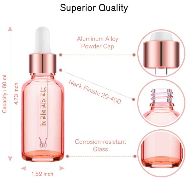 24 Pack 2 Oz Glass Eye Dropper Bottles Rose, 60 ml Empty Tincture Dropper - Image 2