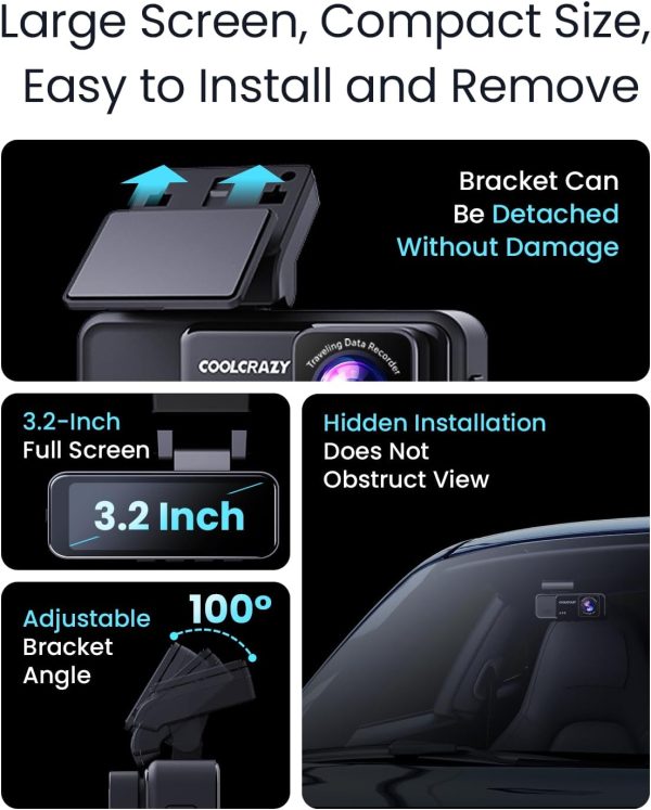 Dash Cam 4K Front, Built-in WiFi GPS Dash Camera for Cars, 3.2" IPS Screen - Image 6