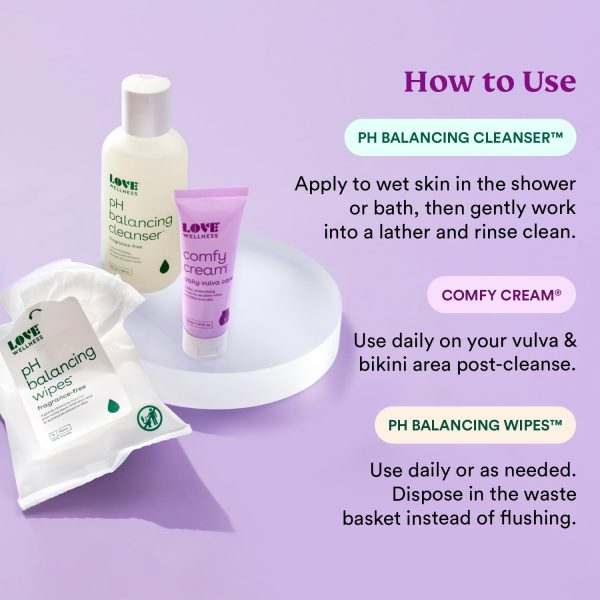 Love Wellness Comfy Cream, pH Balancing Cleanser & Wipes | Vulva - Image 5