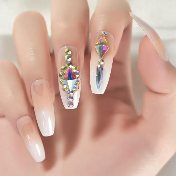 EchiQ Luxury Nails Custom Large Stones Decorated Nail Art Tips Luxe Icy - Image 3