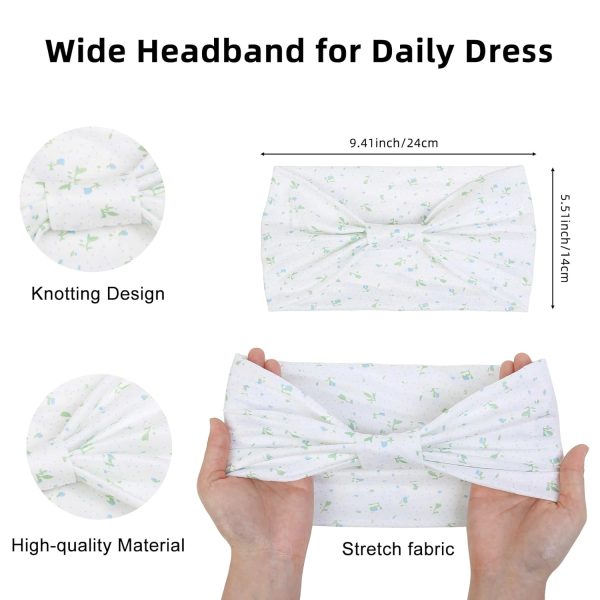 4 Packs Wide Headbands for Women Knotted Non Slip Fashion Cute Floral - Image 3