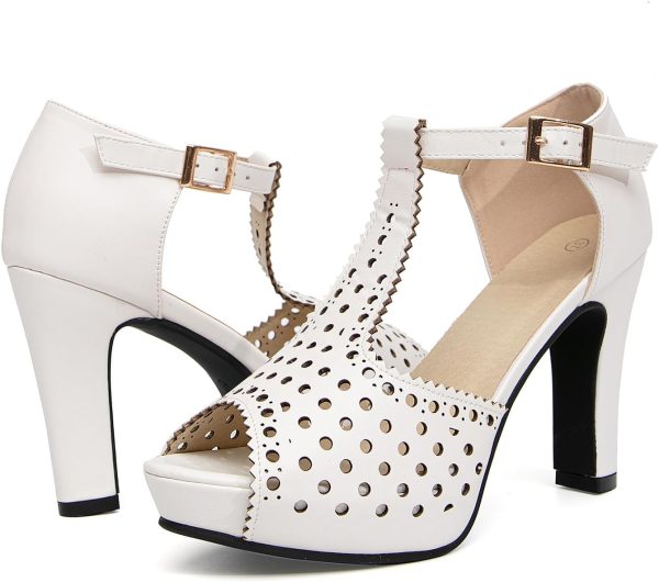 getmorebeauty Women's Vintage Heeled Sandals Suede Ankle T Straps Dress - Image 7