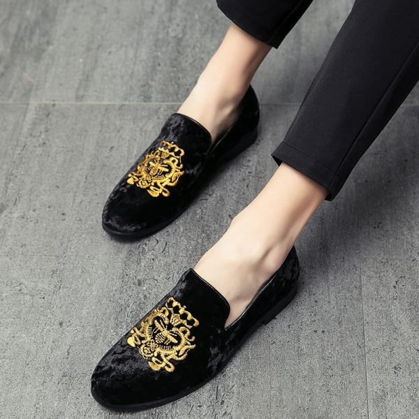 Men's Luxury Velvet Penny Loafers Shoes Embroidery Suede Dress Loafers - Image 8