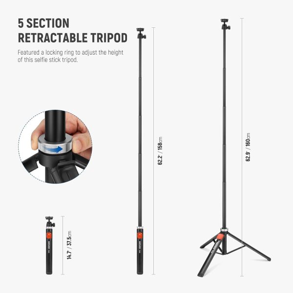 NEEWER Phone Tripod for Cell Phone & Camera with Remote, 62.9" All Metal - Image 2
