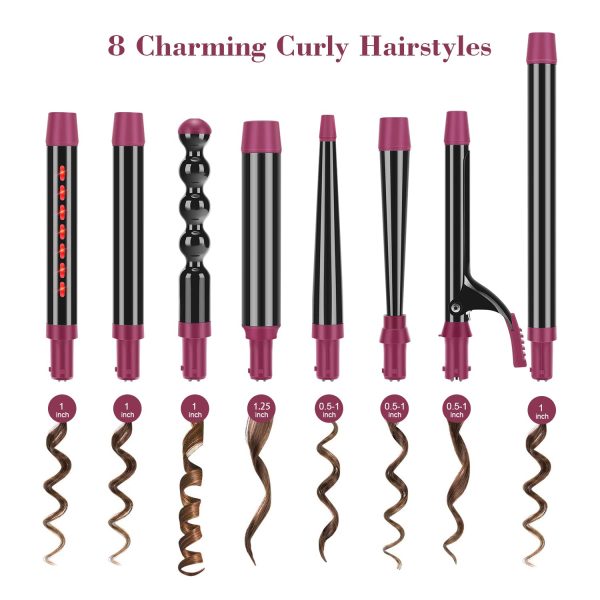 IG INGLAM Professional 8-in-1 Curling Iron Wand Set, Instant Heat Up Hair - Image 7