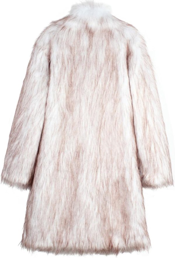 WENKOMG1 Mens Faux Fur Trench Coat Luxury Open Front Fuzzy Spread Collar - Image 2
