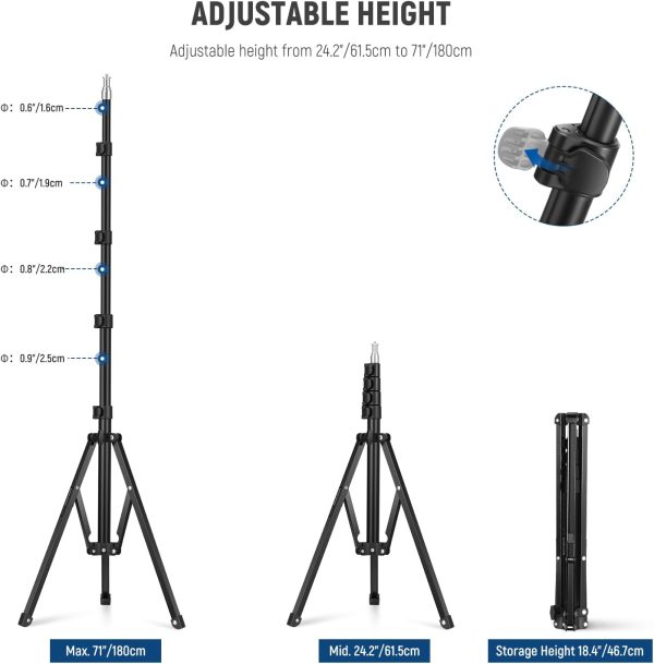 NEEWER 71"/180cm Portable Light Stand, Adjustable Metal Camera Tripod - Image 4