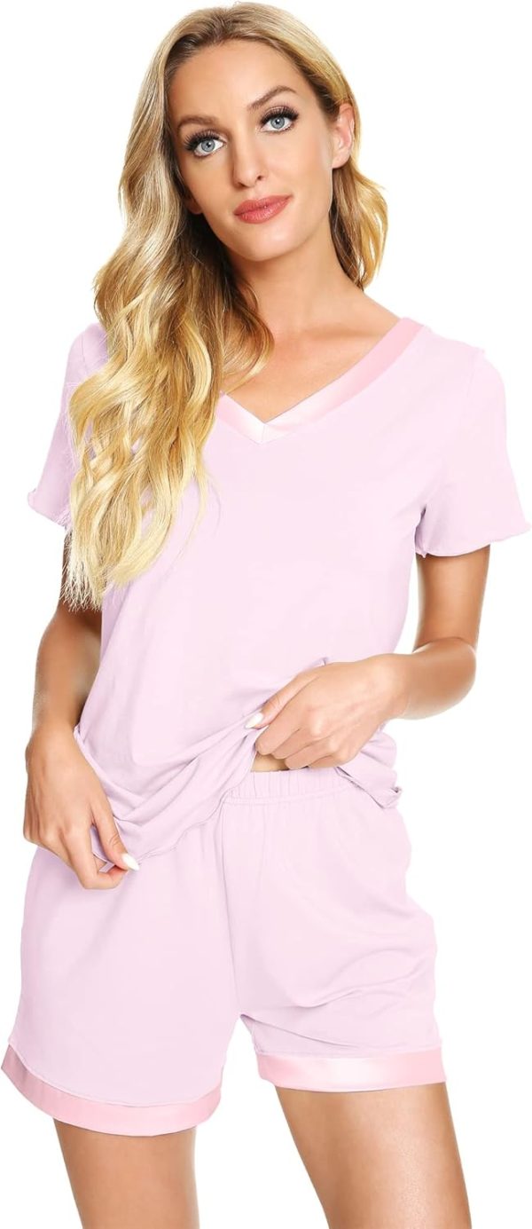 WiWi Viscose from Bamboo Pajamas Set for Women Soft Short Sleeve with Short - Image 4