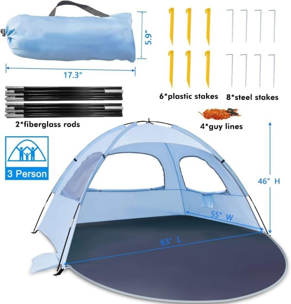 WhiteFang Beach Tent Anti-UV Portable Sun Shade Shelter for 3/4/6 Person, - Image 7