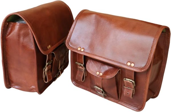 american blue Motorcycle Side Saddle Bags Pouch Brown Color Leather Side - Image 5