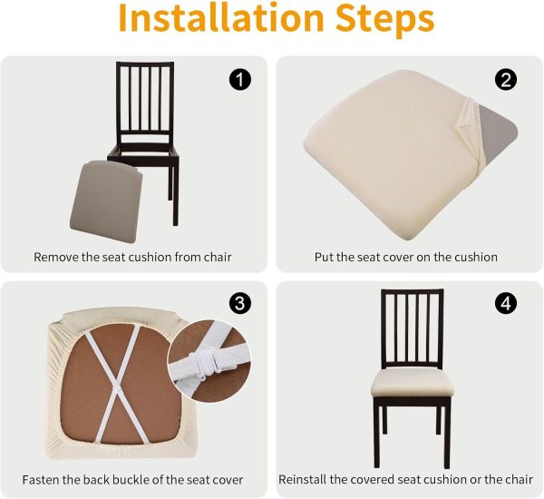 Velvet Stretch Chair Seat Covers, Soft Thick Solid Luxury Dining Chair - Image 5