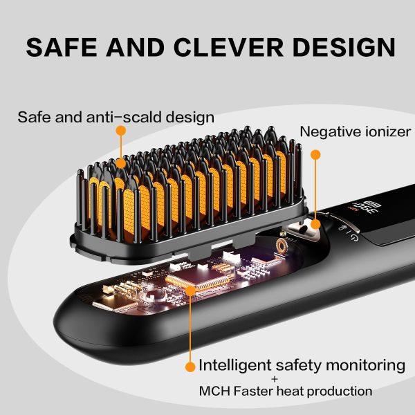 Cordless Hair Straightener Brush，6 Modes，410°F ，Portable Mini Hair - Image 3