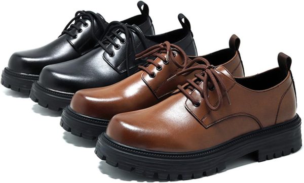 Mens Leather Black Platform Lace Up Lugs Sole Oxfords Shoes Modern - Image 5