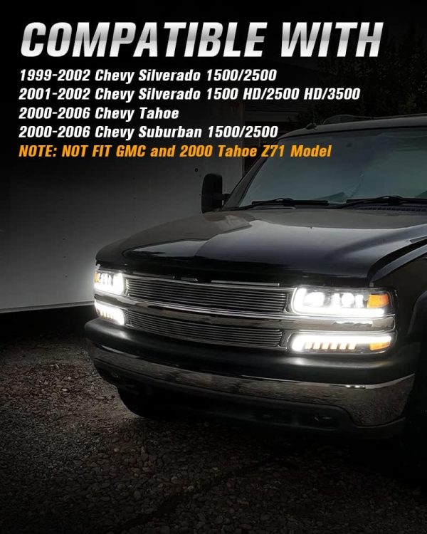 LED Headlights Assembly Headlamps Replacement Compatible with 1999-2002 - Image 7