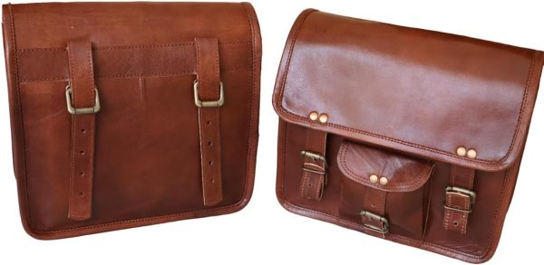 american blue Motorcycle Side Saddle Bags Pouch Brown Color Leather Side - Image 4
