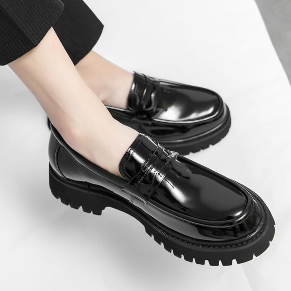 Men's Leather Platform Chunky Slip-On Penny Loafers Classic Round Toe Lug - Image 6