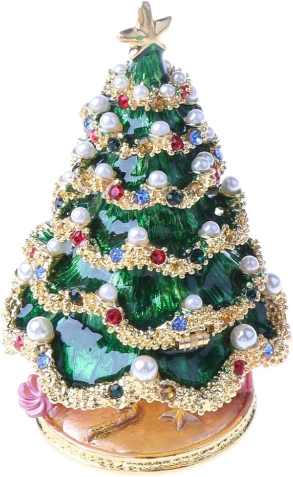 Christmas Tree Trinket Box Jewelry Hand Painted Enameled Vintage Decorative - Image 3