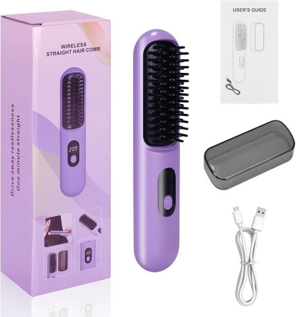 Cordless Hair Straightener Brush, Mini Portable Straightening Brush for - Image 6