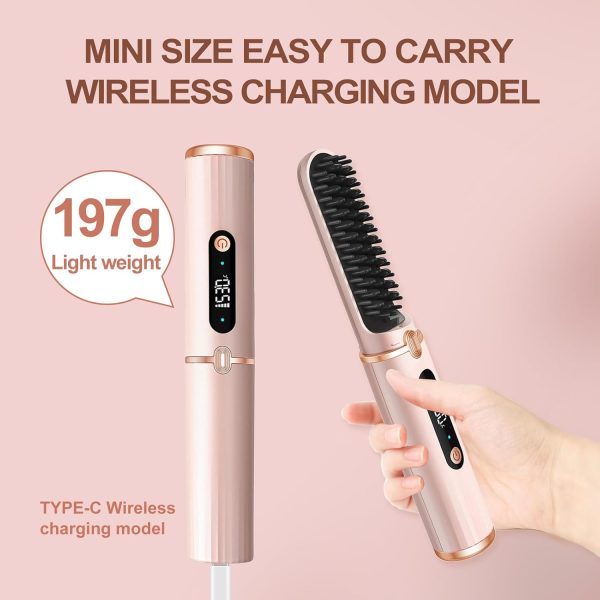 Cordless Hair Straightener Brush, Negative Ion Electric Hair Straightening - Image 4