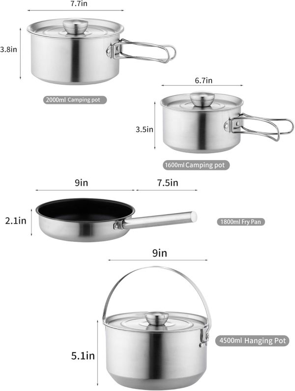 CampPro Camp Cooking Set for 4-8, Stainless Steel Camping Cookware Set, - Image 6
