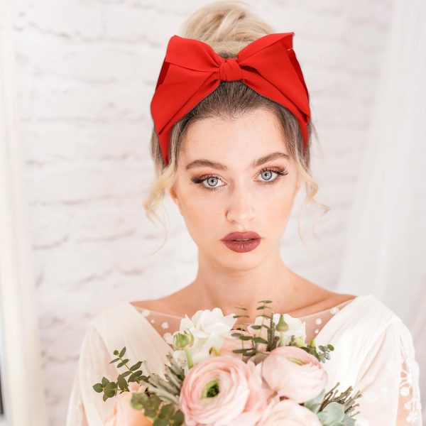 Red Women's Bowknot Headband with Double Layer Bow Hair Care Accessories - Image 3