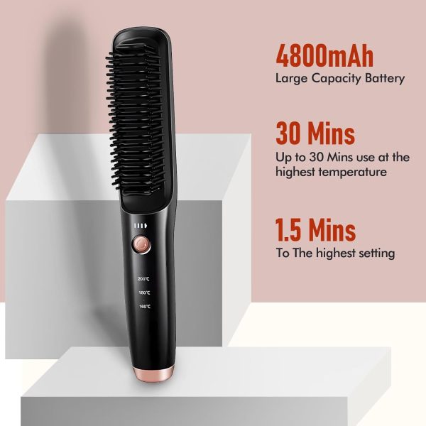 Cordless Hair Straightener Brush, Portable Straightening Brush, Long-Life - Image 5