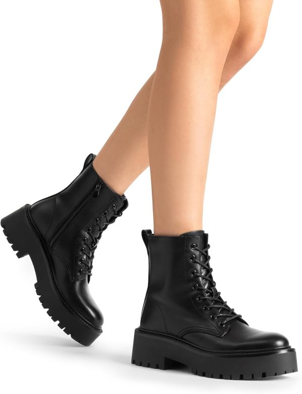 DREAM PAIRS Women's Lace up Combat Ankle Boots Fashion Lug Sole Platform - Image 7