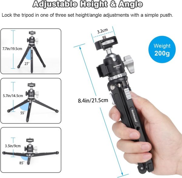 Koolehaoda Mini Camera Tripod Table Tripod with Hook, Aluminum Portable - Image 4