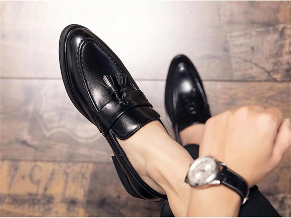 Men's Leather Tassels Slip-On Loafers Classic Penny Flats Smoking Loafers - Image 8