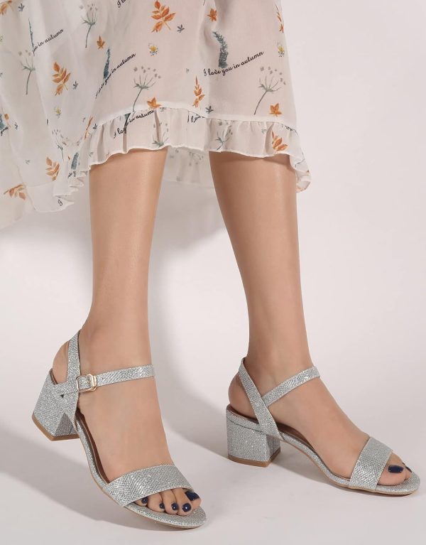 DADAWEN Women's Open Toe Ankle Strap Glitter Low Block Chunky Heels Sandals - Image 2