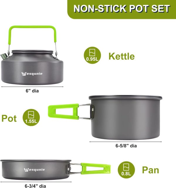 Camping Cooking Cookware Mess Kit - Non-Stick Lightweight Pot Pan Kettle - Image 3