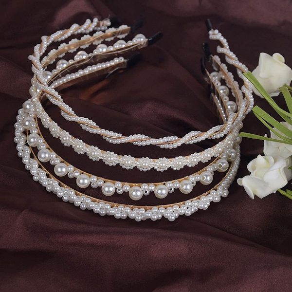 10 PCS Pearls Headband, Rhinestones, Gold Metal Headbands, White Hairbands - Image 4