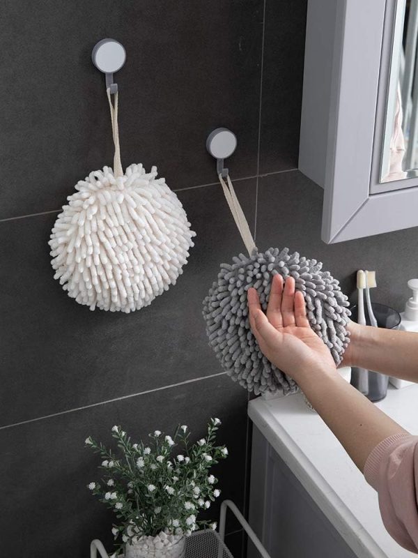 Sophie & Panda Fuzzy Ball Towel (Set of 2) White and Gray - Dry Your Hand - Image 2