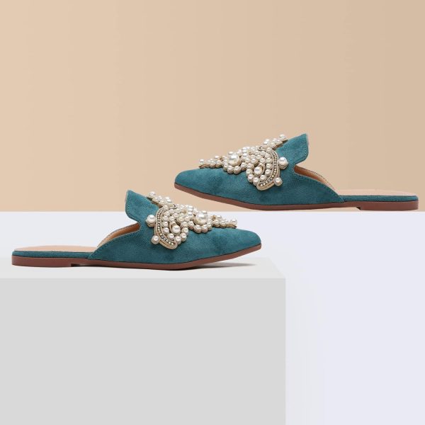 Tilocow Pearl Decor Mules for Women Flats Pointed Toe Backless Flat Slip On - Image 5