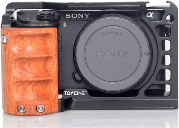Camera Cage with Wood Handgrip Compatible for Sony Alpha A6400 A6300 A6000 - Image 8