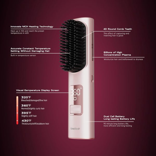 Portable Cordless Hair Straightener Comb USB-C Rechargeable, Plasma Ions - Image 2