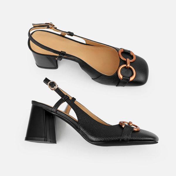 Women's Slingback Square Toe Chunky High Heels Sandals Ankle Buckle Dress - Image 2