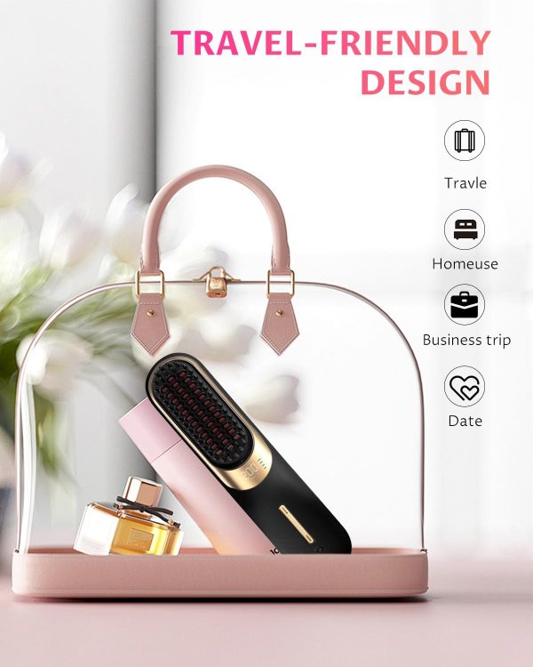 MEKK Cordless Hair Straightening Brush - Compact Heated Ionic Brush with - Image 7