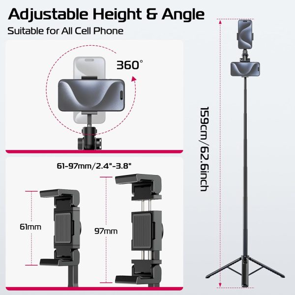 ULANZI MT-70 Extendable Phone Tripod, 63" Selfie Stick Phone Vlog Tripod - Image 4