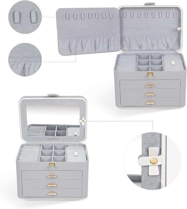 KAMIER Jewelry Organizer for Women, 4 Layer Jewelry Box with Mirror, 3 - Image 4