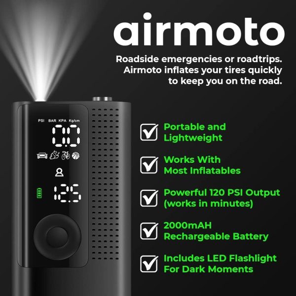 Airmoto Tire Inflator Portable Air Compressor - Air Pump for Car Tires with - Image 6