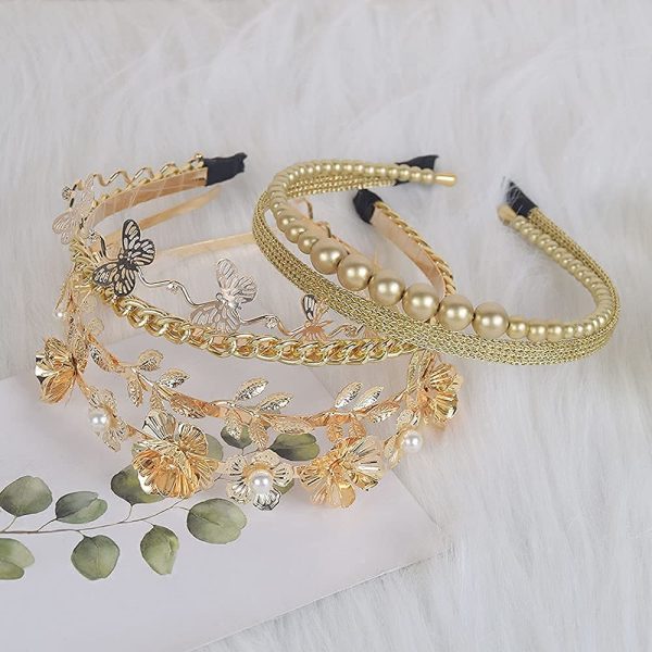 10 PCS Pearls Headband, Rhinestones, Gold Metal Headbands, White Hairbands - Image 5