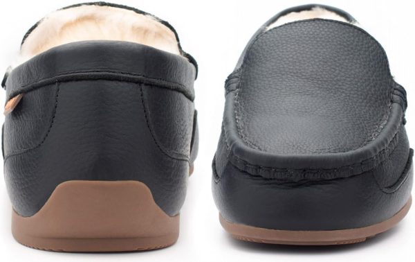 Parfeying Men's Indoor Outdoor Sheepskin Moccasins Slippers Memory Foam - Image 2