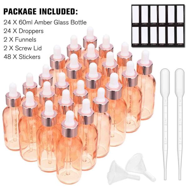 24 Pack 2 Oz Glass Eye Dropper Bottles Rose, 60 ml Empty Tincture Dropper - Image 8