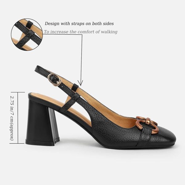 Women's Slingback Square Toe Chunky High Heels Sandals Ankle Buckle Dress - Image 3